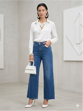 Articles of Society Carine High Rise Relaxed Wide Leg Raw Hem Jeans Blue Size 25